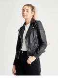 Women’s Zip Up Moto Biker Leather Jacket.