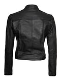 Womens Cafe Racer Leather Motorcycle Jacket Black