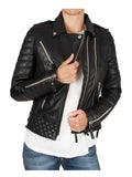 Womens Boda Style Quilted Leather Biker Jacket Black