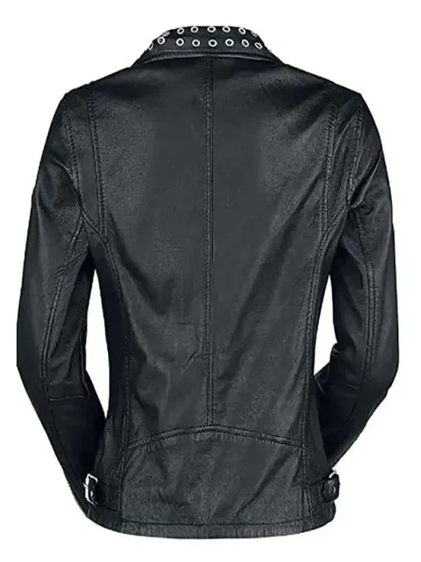 Womens Cafe Racer Leather Biker Jacket Black Cross Zipper.