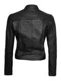 Womens Cafe Racer Leather Motorcycle Jacket Black.