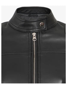 Womens Short Body Cafe Racer Leather Jacket..