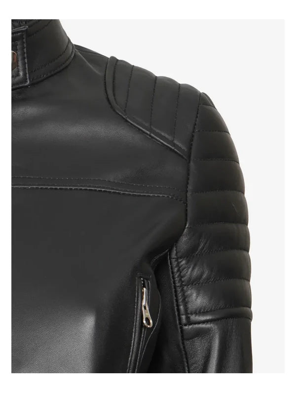 Womens Short Body Cafe Racer Leather Jacket.