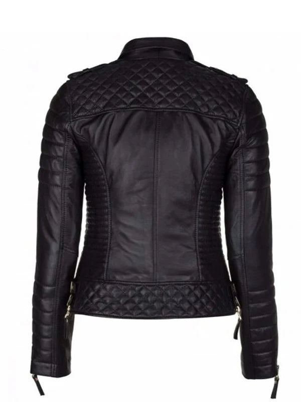 Womens Slim Fit Leather Motorcycle Jacket Black Studded.