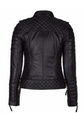 Womens Slim Fit Leather Motorcycle Jacket Black Studded.