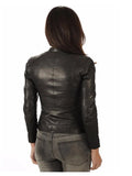 Womens Slim Fit Sheepskin Leather Biker Jacket Black.