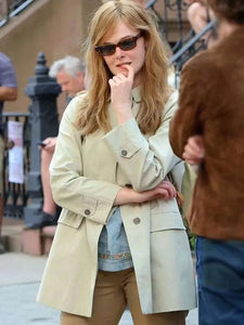 a complete unknown elle fanning off white jacket..