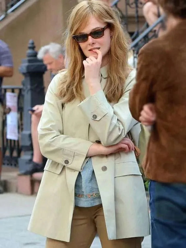 a complete unknown elle fanning off white jacket.