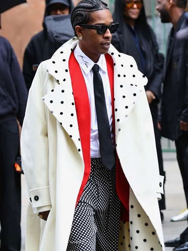 aap rocky nyc 2025 polka dot trench coat...