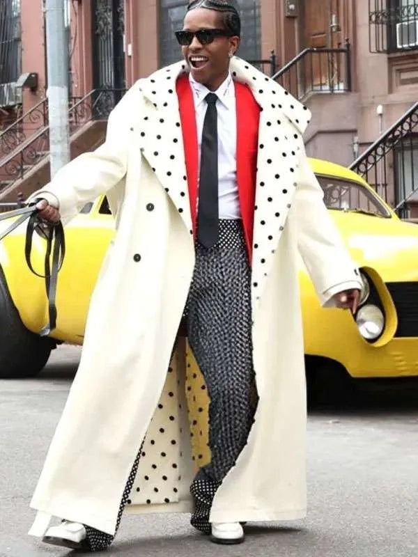 aap rocky nyc 2025 polka dot trench coat..