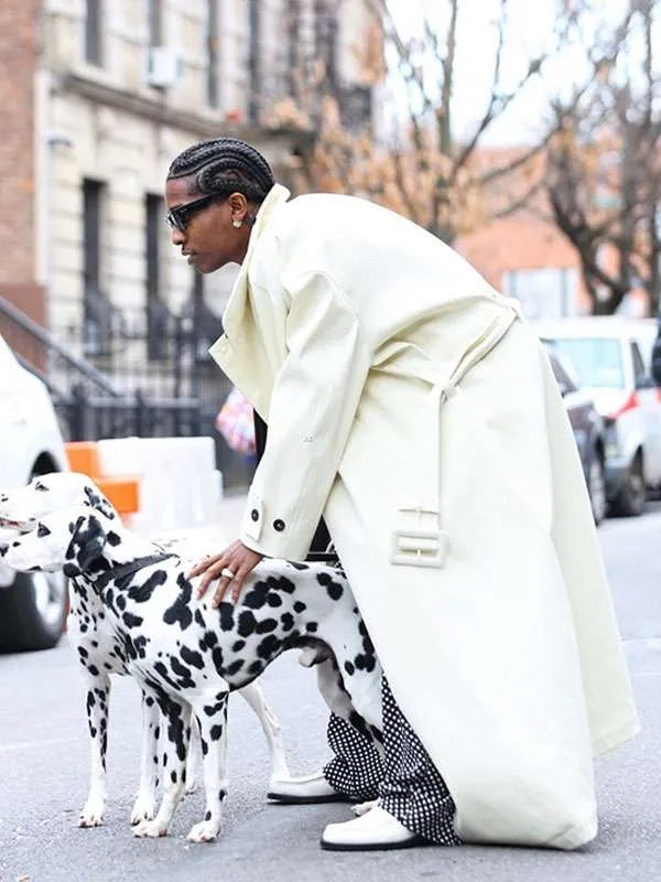 aap rocky nyc 2025 polka dot trench coat.