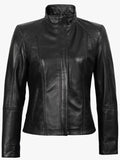 acerra womens black leather cafe racer biker jacket.