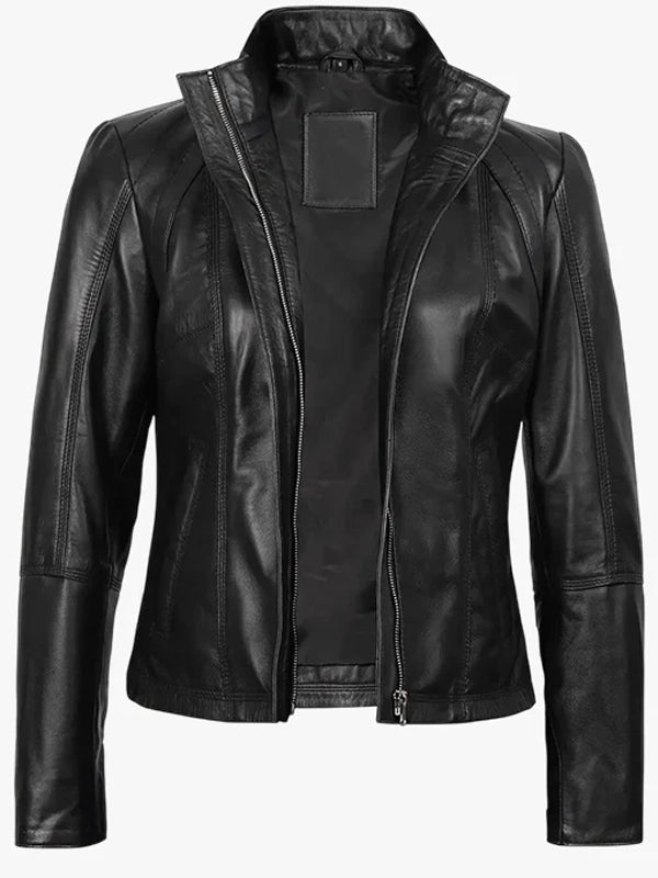 acerra womens black leather cafe racer biker jacket
