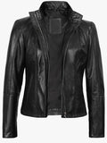 acerra womens black leather cafe racer biker jacket