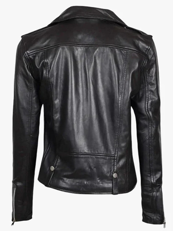 amberw omen asymmetrical black leather biker jacket.