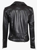 amberw omen asymmetrical black leather biker jacket.