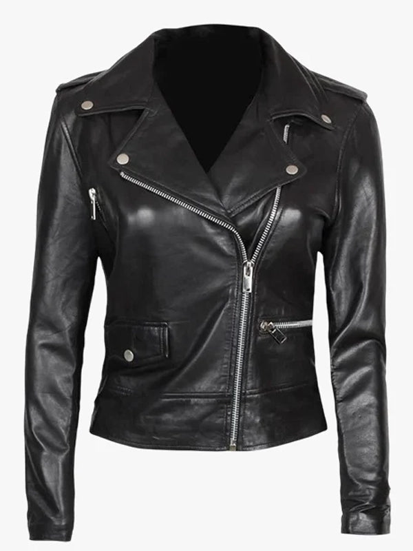 amberw omen asymmetrical black leather biker jacket