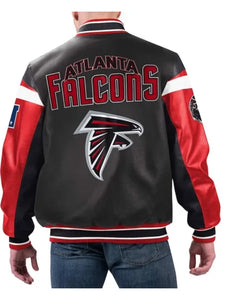atlanta falcons black varsity full zip leather jacket.