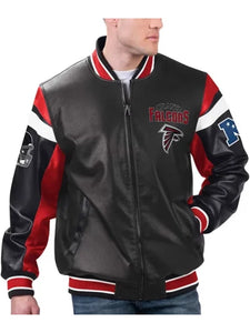 atlanta falcons black varsity full zip leather jacket