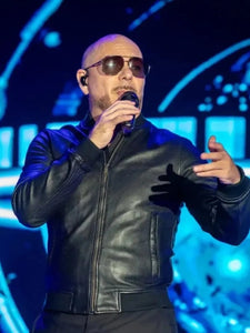 atlantis paradise island pitbull black leather jacket.