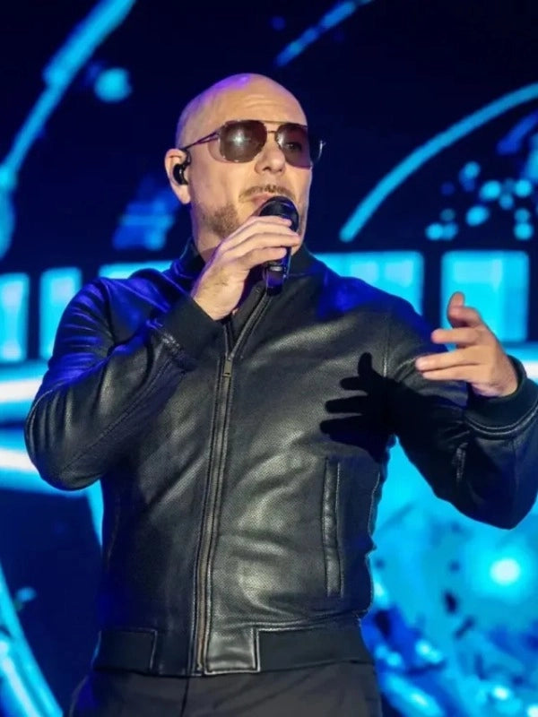 atlantis paradise island pitbull black leather jacket.