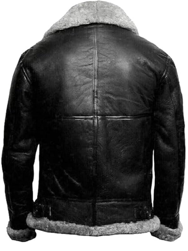 black sheepskin leather shearling jacket for mens.