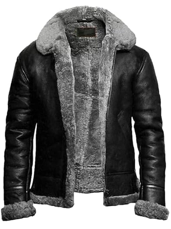 black sheepskin leather shearling jacket for mens