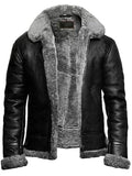 black sheepskin leather shearling jacket for mens