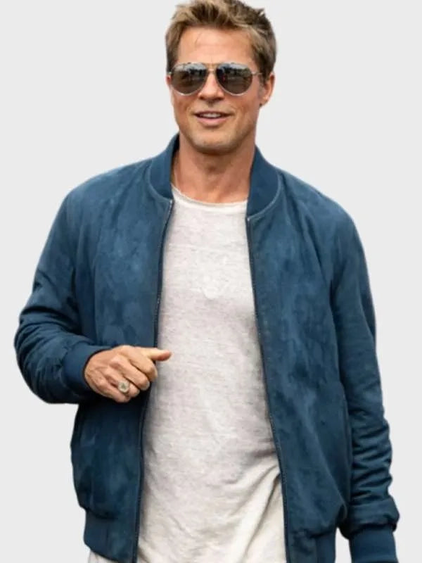 brad pitt f1 blue bomber leather jacket..