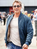 brad pitt f1 blue bomber leather jacket.