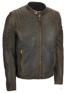brown distressed cafe racer leather jacket