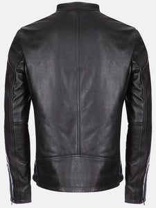 burton mandarin collar black leather jacket..