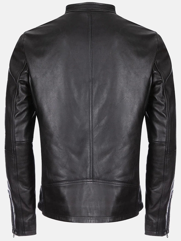 burton mandarin collar black leather jacket..