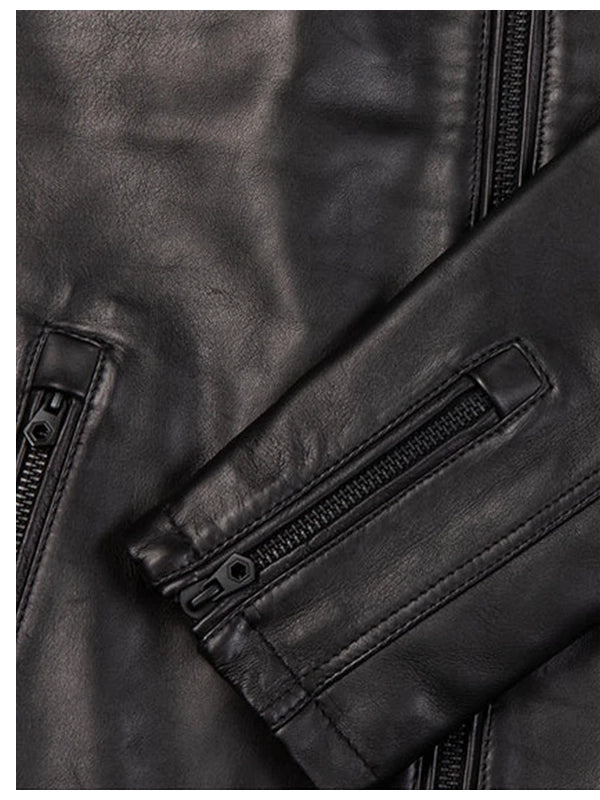 burton mandarin collar black leather jacket..