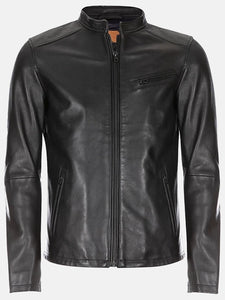 burton mandarin collar black leather jacket