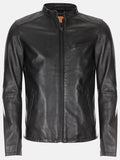 burton mandarin collar black leather jacket