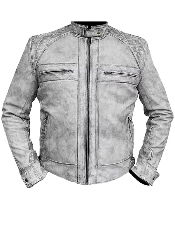 cafe race wax distressed biker jacket