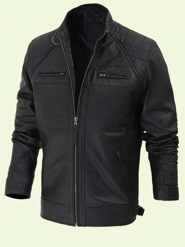 cafe racer black leather jacket