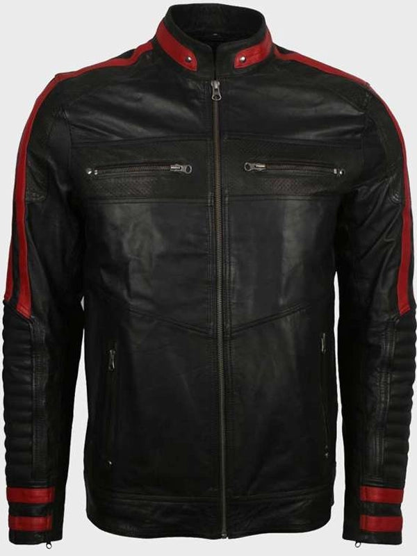 cafe racer black leather jacket for mens