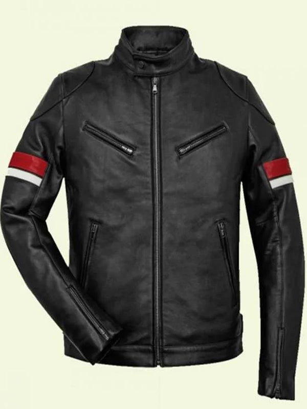 cafe racer black real leather jacket