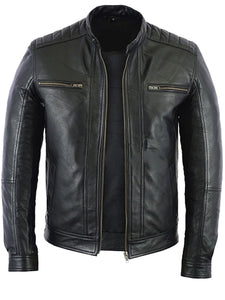 cafe racer lambskin black quilted biker jacket.