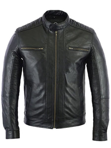 cafe racer lambskin black quilted biker jacket