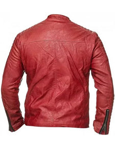 cafe racer red quilted leather jacket.