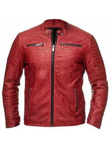 cafe racer red quilted leather jacket