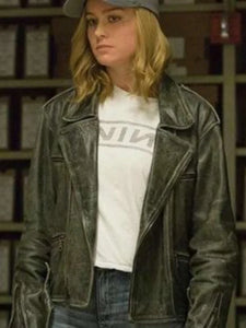 captain marvel brie larson black leather jacket