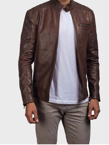 casual brown mens leather jacket