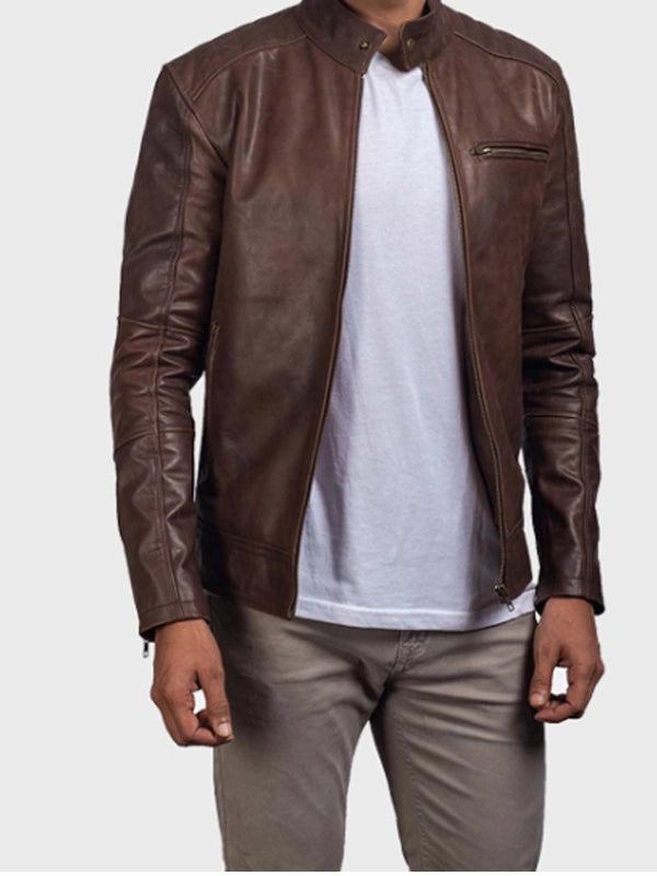 casual brown mens leather jacket