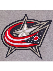 columbus blue jackets fleece blue and grey jacket with hood.