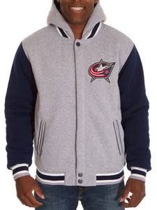 columbus blue jackets fleece blue and grey jacket with hood