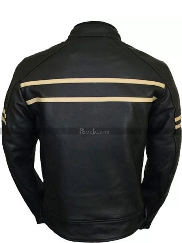 cruiser motorcycle armoured black biker jacket.